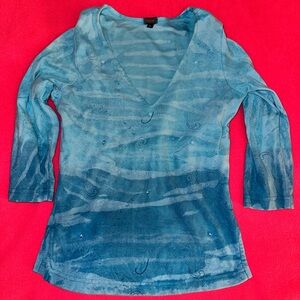 Women’s Seafoam V-Neck Top with Flower Beading